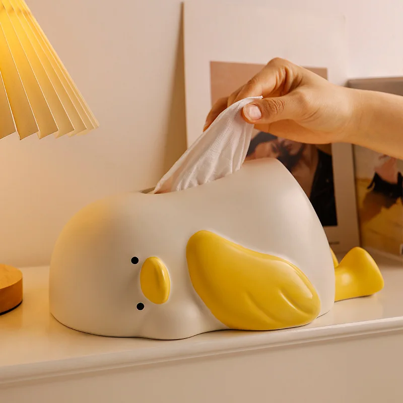 

Lying Duck Ceramic Tissue Box Cream Style Living Room Home Desktop Napkin Paper Box