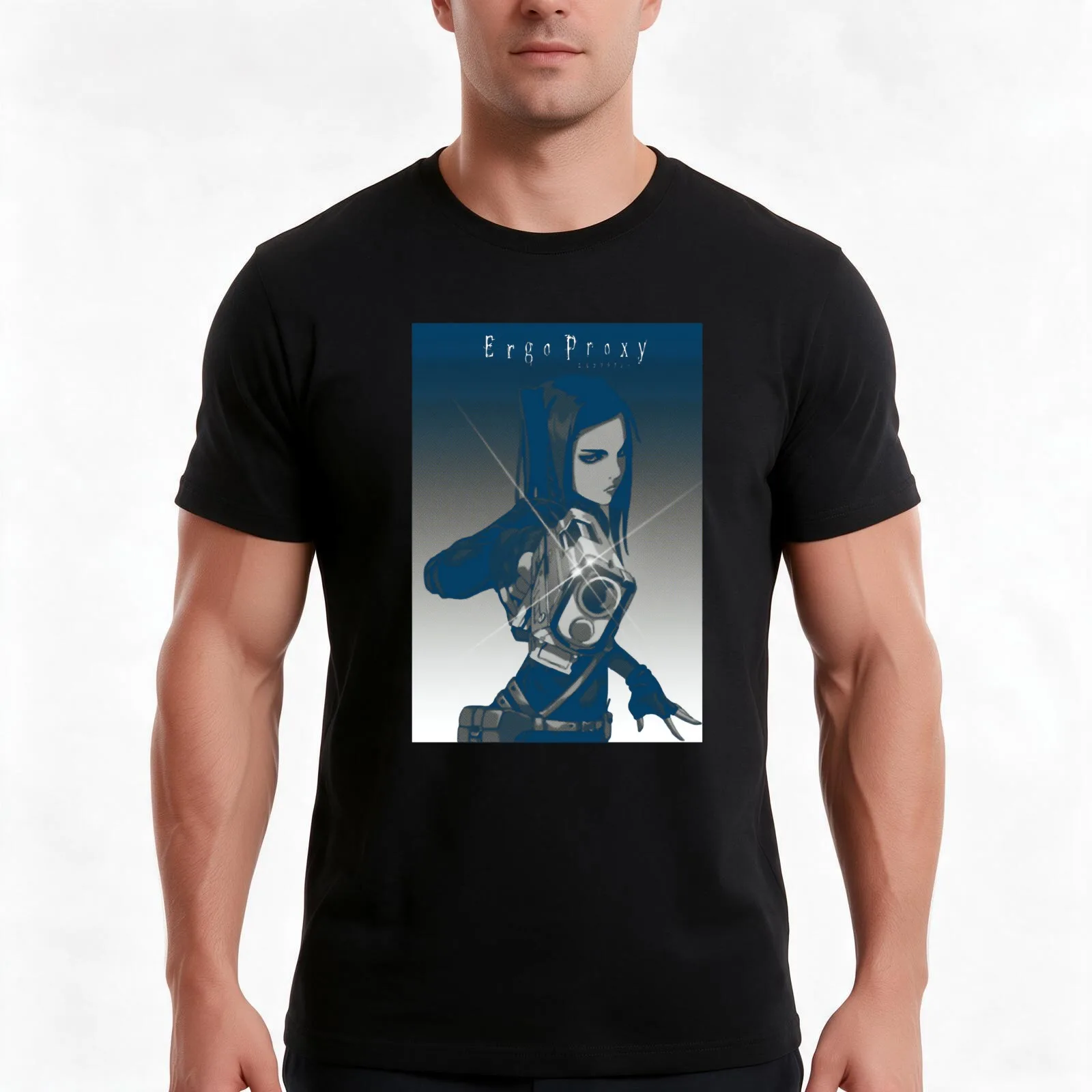 Ergo Proxy 1t T-Shirt, Summer Casual Cotton Tee, Oversized Streetwear Tops, Vintage Graphic Print, Loose Fit Short Sleeve