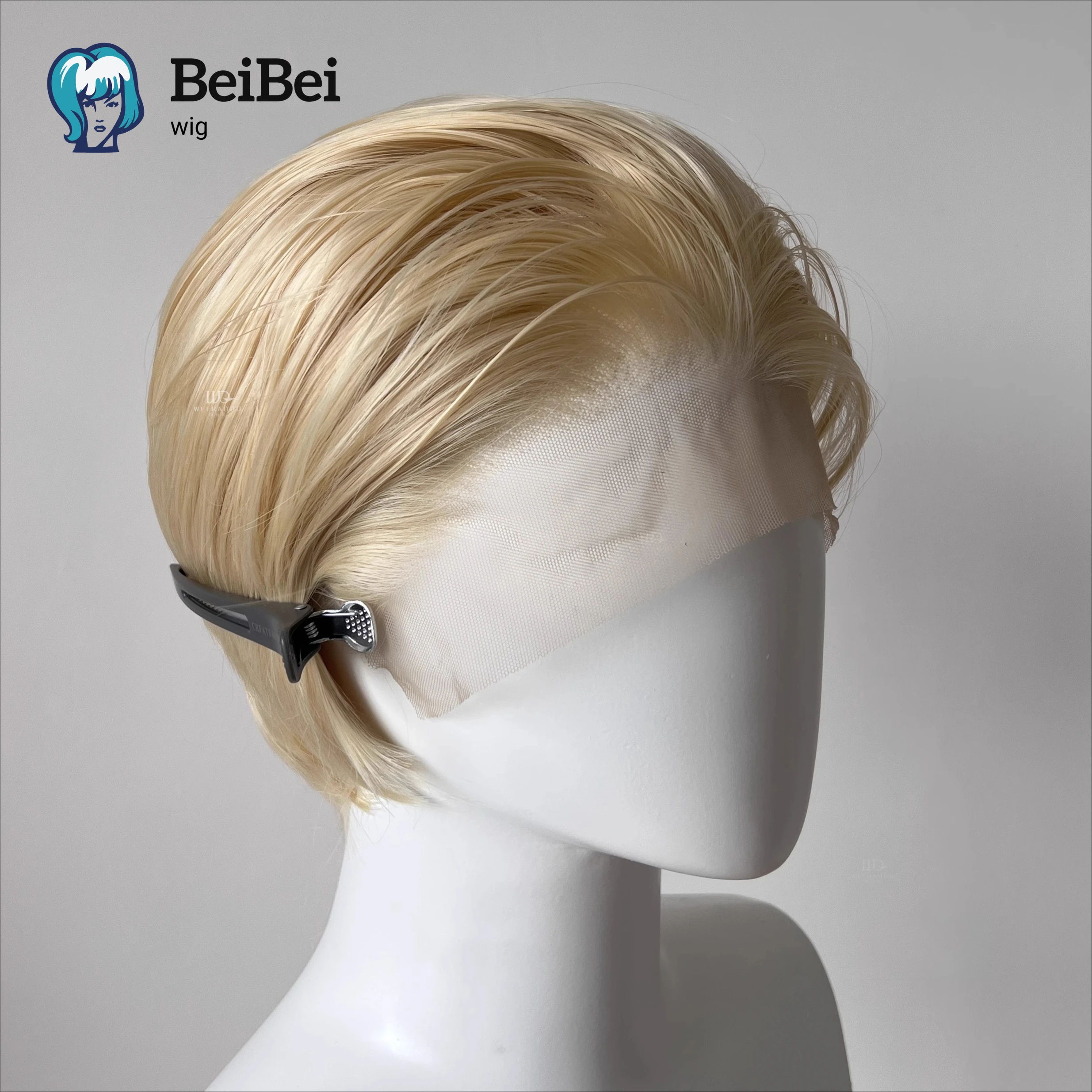 밝은 금발 짧은 8인치 13*4 레이스 프론트 가발 (남성용) 내열성 섬유 헤어 가발 쿨 헤어 코스프레용 합성 레이스 가발