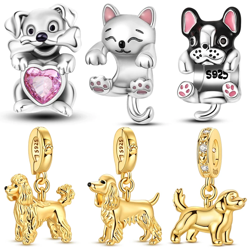 Hot Sale Original Pet Dog Series 925 Silver Charms Beads Fits 3mm Original Bracelet Necklace Women DIY Fine Jewelry Gifts Making