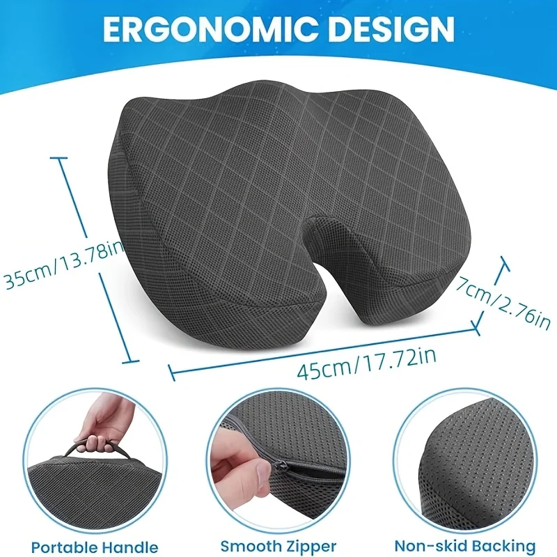 Ergonomisches Hüftsitzkissen aus Memory-Schaum – atmungsaktives Sitzkissen, geeignet für Büro-, Auto- und Flugzeugsitze – Detail 7