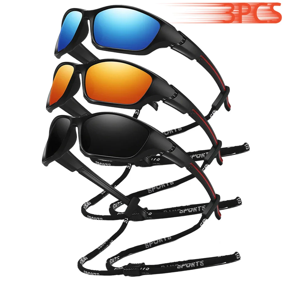 3er-Set Modische Vintage-Sonnenbrillen mit Kette für Radfahren, Angeln, Sport, Unisex-Laufbrillen, Fahrbrillen, Bergsteiger-Sonnenbrillen