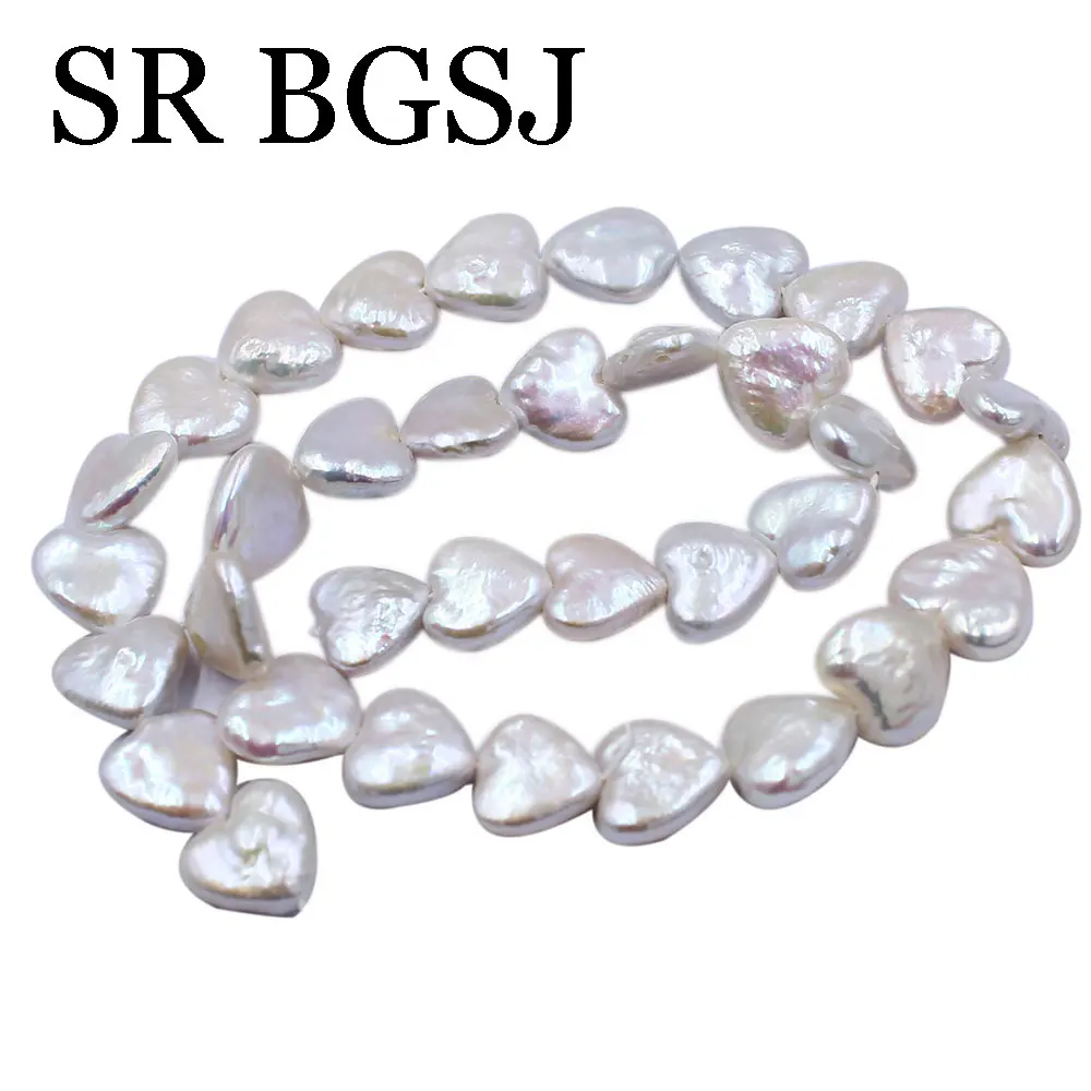 

12.5-13mm White Heart Shape Natural Freshwater Pearl Loose Spacer Beads Strand 14"