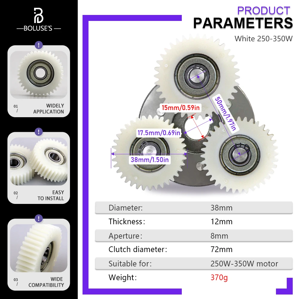 

Motor Inner Gear Electric bicycle 36 Teeth motor gear for 250W 350W 500W Brushless gear motors ，Wheel Hubs EBike Nylon Gear