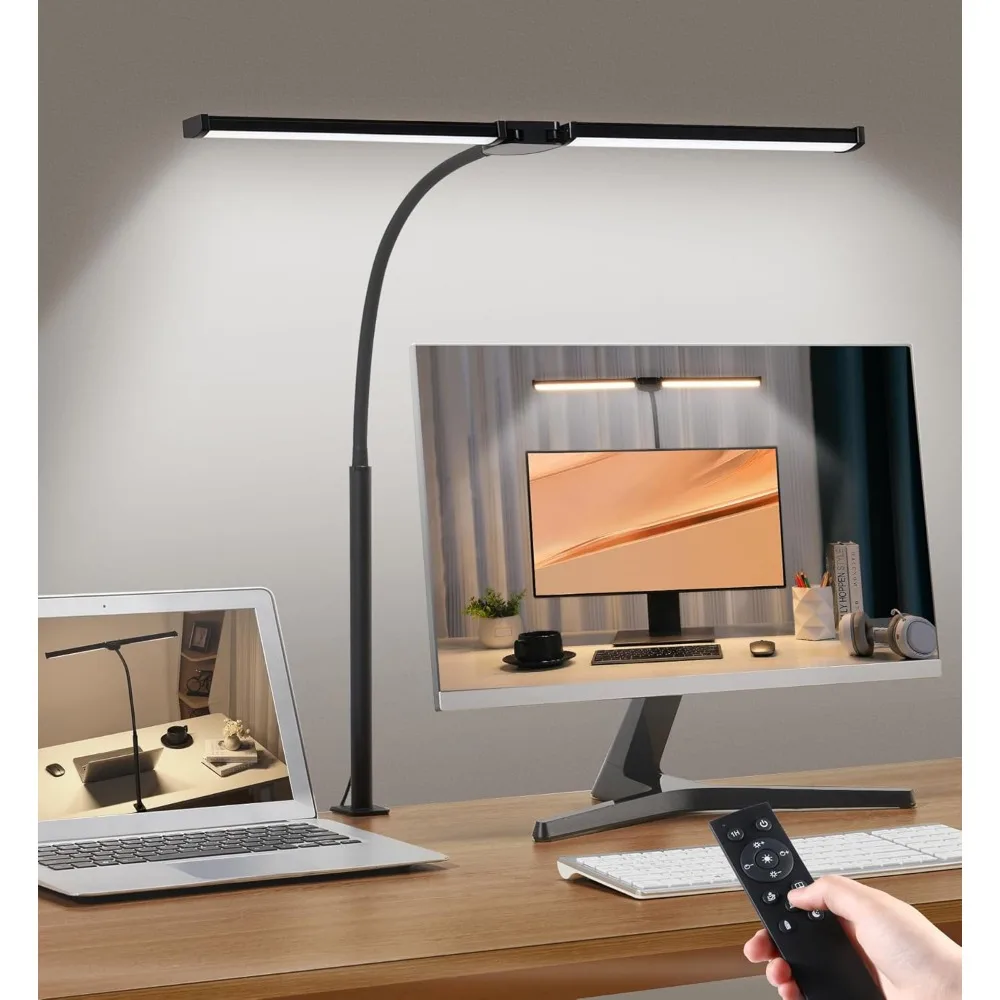 Led Desk Lamp for Home Office, Eye-Care Architect Light with Clamp, Smart Double Head Computer Monitor Table Clip Lamp, Adjustab