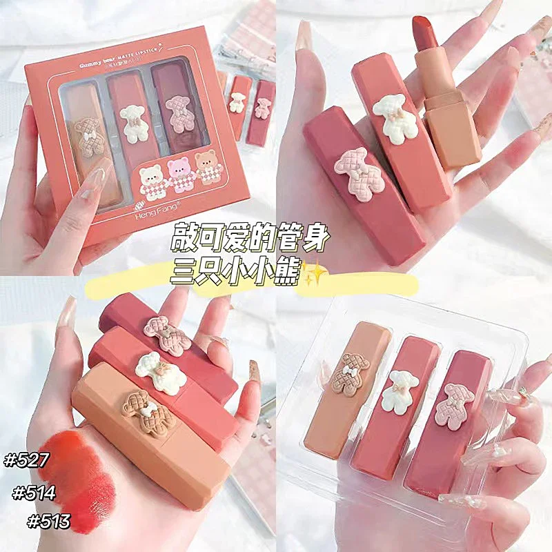 

Cute Bears Matte Lipstick Set Velvet Long Lasting Waterproof Sexy Lip Makeup Lightweight Smooth High Pigmented Cosmetics Makeup