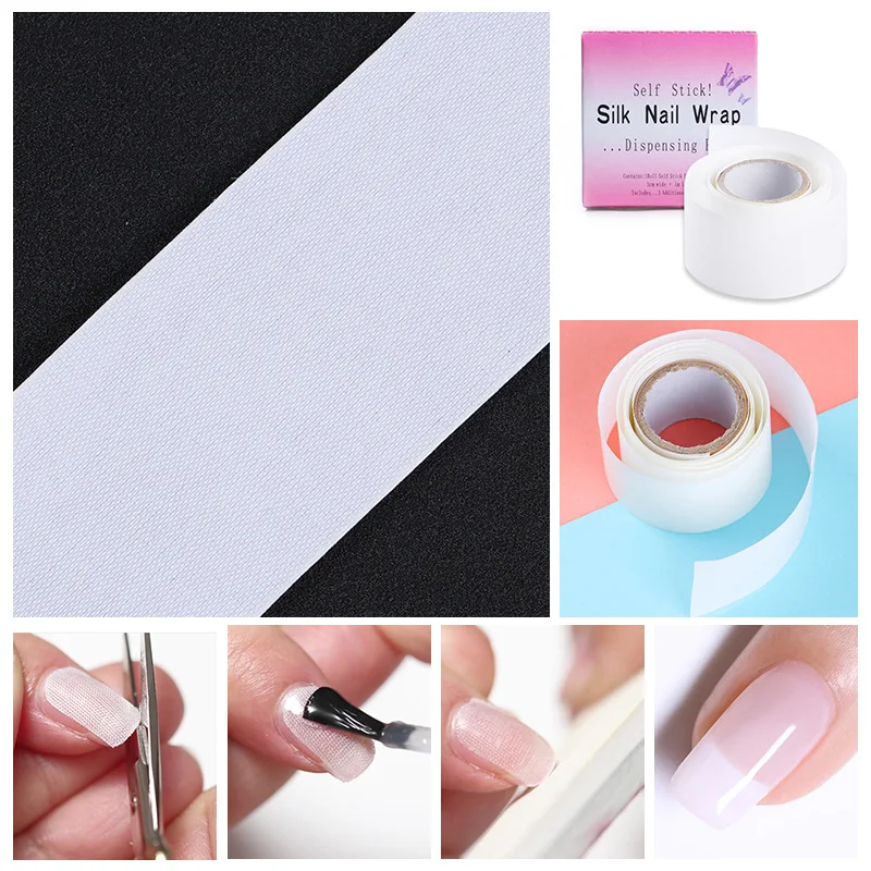 1 Roll of Nail Repair Fiberglass Bag Self-Adhesive Strong Protection Reinforced Extension White Sticker Damaged Manicure Tool