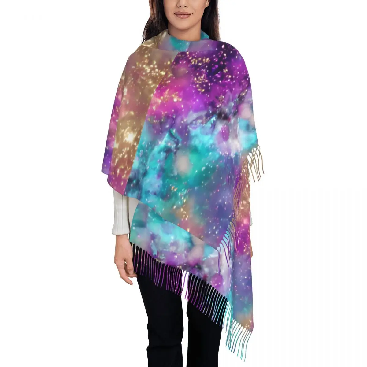 

Celestial Space Scarf Colorful Galaxy Warm Soft Shawls Wrpas with Tassel Lady Casual Scarves Wraps Winter Printed Foulard