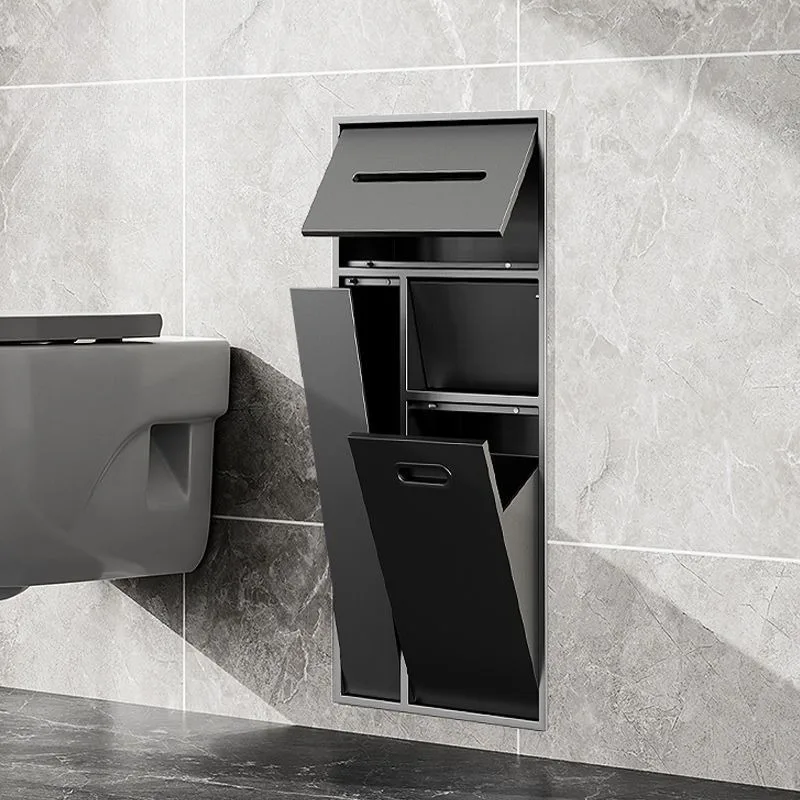 Embedded in the trash can tissue rack, completely liberating the toilet space