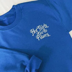 Hot Girls Go To Pilates Pocket Slogan Letters Printing Crewneck Casual Sweatshirts Women Autumn Long Sleeve Thick Warm Jumpers