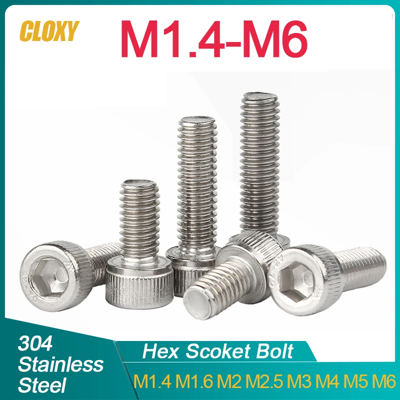 10-100pcs M1.4 M1.6 M2 M3 M4 M5 M6 304 A2-70 Stainless Steel DIN912 Hexagon Hex Socket Cap Allen Head Bolt Screw Length 2-50mm