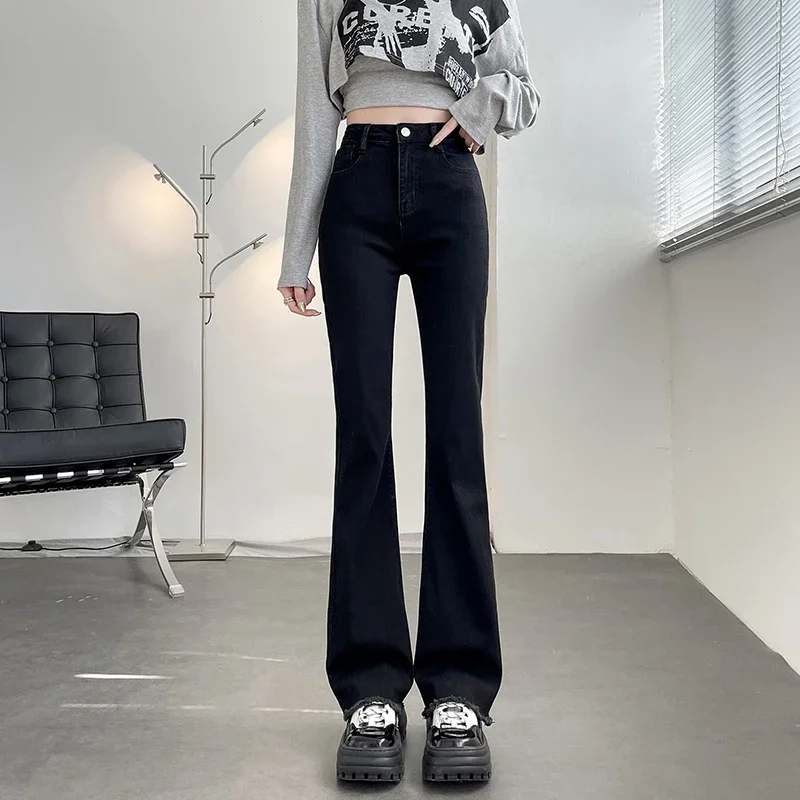 หญิงกางเกงยีนส์เอวสูงเสื้อผ้าผู้หญิงสุภาพสตรี Casual Streetwear Lim-Fit DENIM กางเกงหญิง VINTAGE Bell-bottoms Vy2991