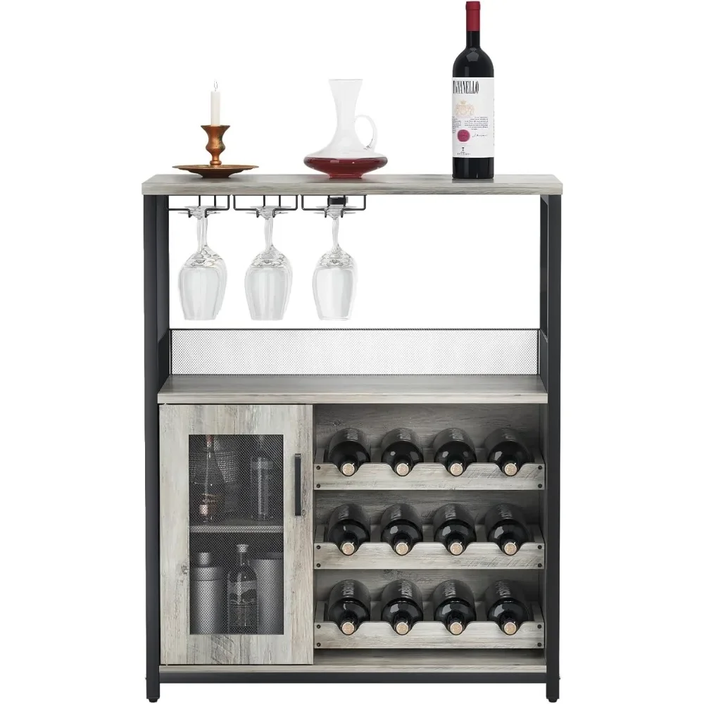 

Wine Bar Rack Cabinet withDetachable Wine Rack,Bar Cabinet with Glass Holder,Small Sideboard and Buffet Cabinet with Mesh Door