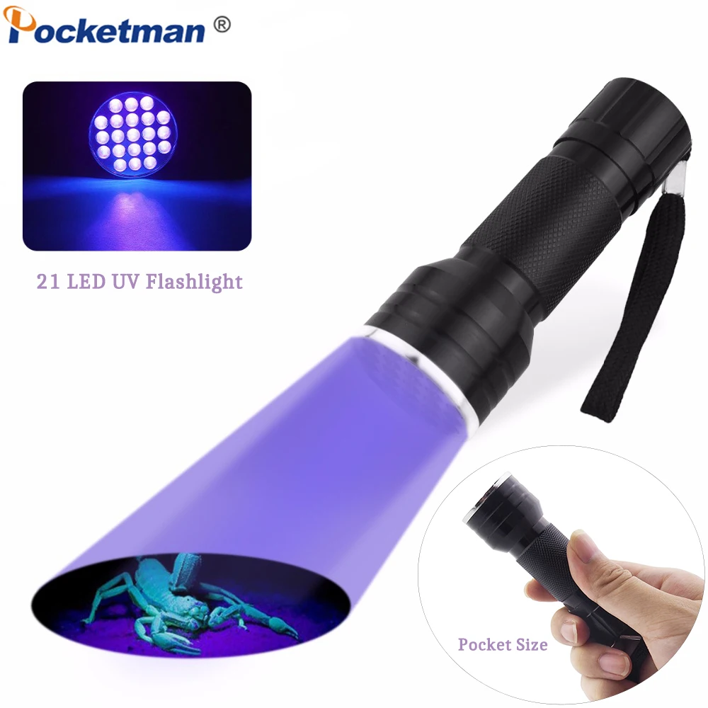 Linterna UV portátil de alta calidad, luz negra de 21LED, 395nm, linterna ultravioleta de bolsillo, lámpara UV médica, pegamento para curar manchas