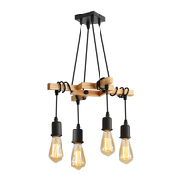 Pendant Light Industrial Vintage E27 Lamp Head Wire Wound Wooden Chandelier Lamp for Living Room,Bedroom（Bulb not included）