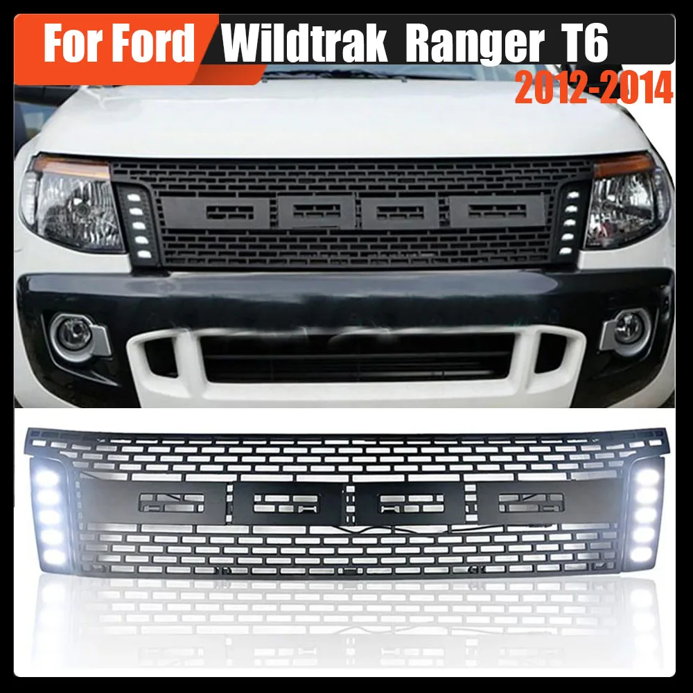 

Car Modified Grilles Grill Racing Grills Mesh Front Bumper Mask With LED DRL Pickup Fit For Ford Wildtrak Ranger T6 2012-2014