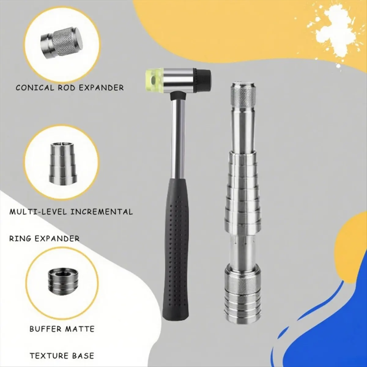 

【BAAQ】 Носилки для колец с ювелирным молотком, двусторонний резиновый и пластиковый молоток, инструмент для растягивания колец, обручальное кольцо на палец