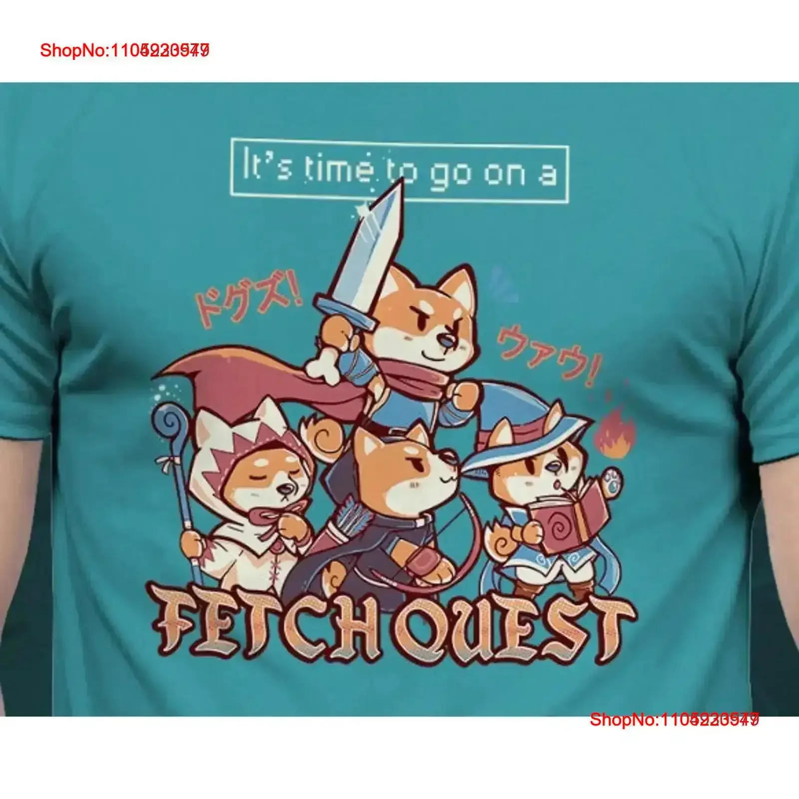 

Доставка в Великобритании Time to go on a FETCH Quest Cute Shiba Party Футболка в стиле фэнтези-класс, приключенческий догго, ролевая игра, настольная тема, винтажная