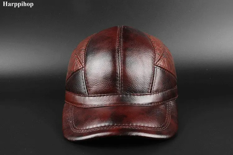 Winter new head layer cowhide hat men casual Baseball Cap Hat ear warm leather peaked cap