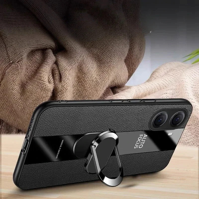 プレキシガラス Pu レザーケースポコ F7 X7 プロ F7 ウルトラ Redmi ターボ 4 プロ磁気金属リングスタンド耐衝撃保護バックカバー