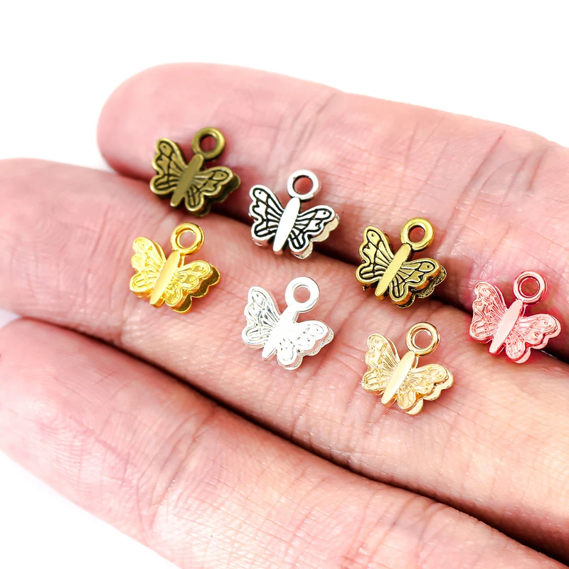 40pcs 7 colors alloy Mini butterfly Charms For DIY Necklace earring Jewelry Pendant Crafts Making Accessories 9*9mm D2118