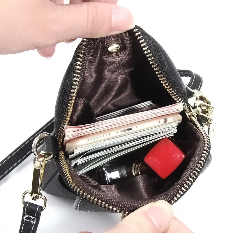 Genuine Leather Universal Cell Phone Pouch with Headphone Hole Wallet Trendy Crossbody Bag Women's Cell Phone Pouch Shoulder Bag