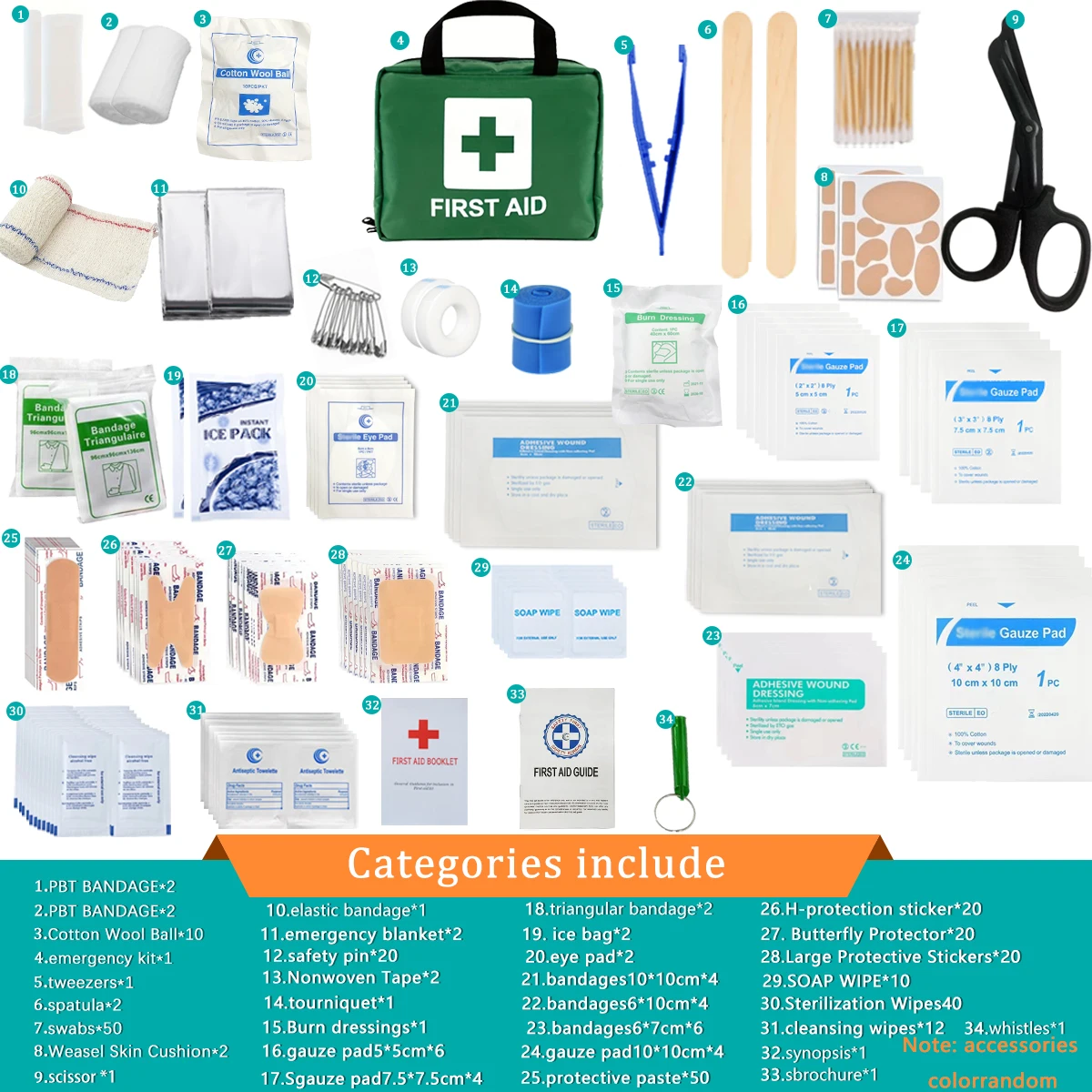 مجموعة طبية محمولة متعددة الأغراض، مثالية للسفر والمنزل والمكتب والمركبات والتخييم وأماكن العمل وفي الهواء الطلق #2
