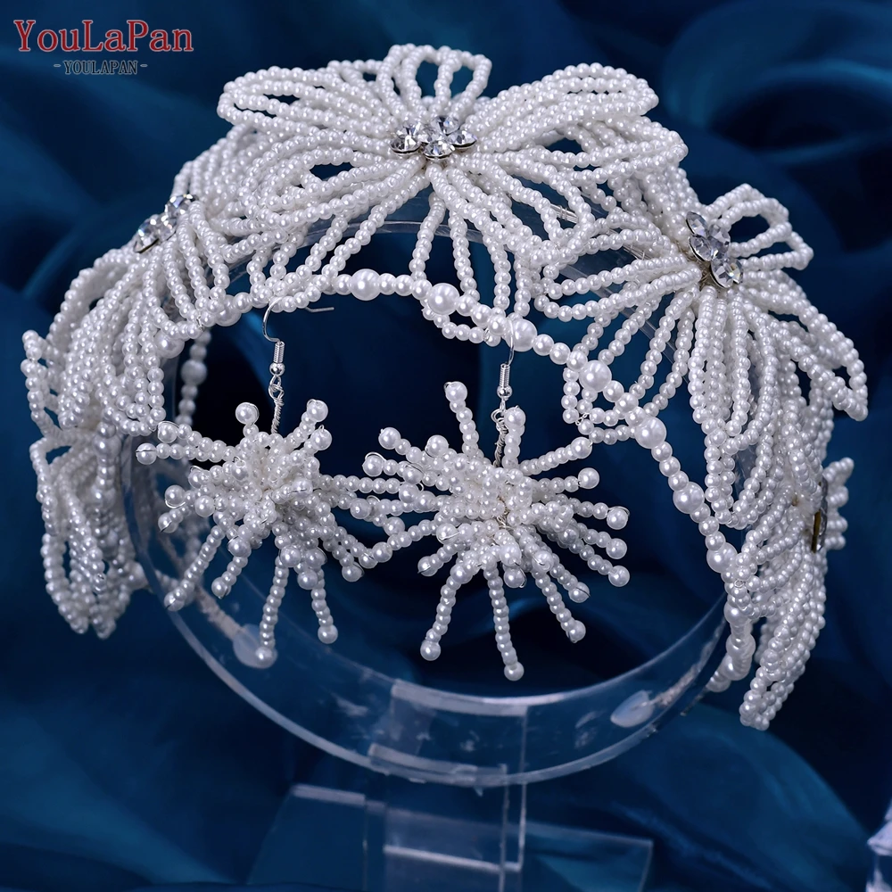 YouLaPan-Diadema nupcial de perlas HP448 para mujer, accesorios de boda, corona de pelo con cuentas elegantes para novia, tocado de flores para fiesta