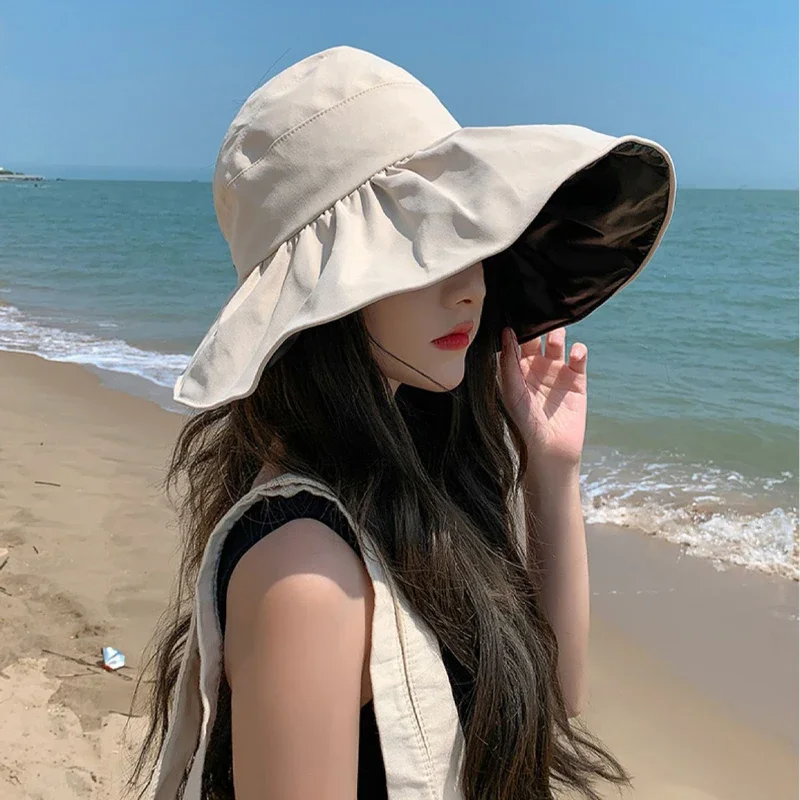 Summer Double-layer Fisherman Hat Women\'s Empty Top Sun Hat Outdoor UV Protection Foldable Sunshade Hat Sunscreen Bucket Hat