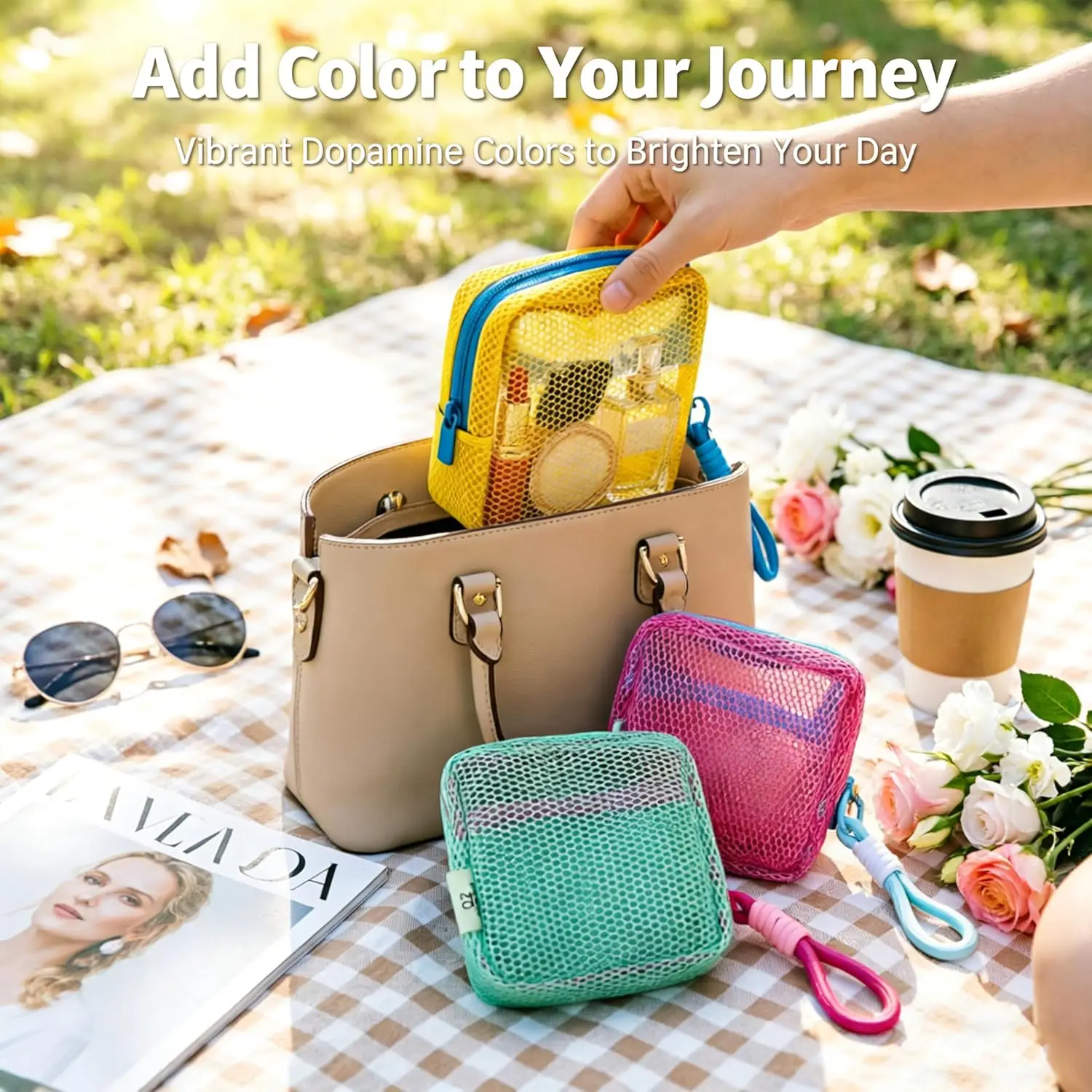 Small Mesh Beach Pouch Clear Cosmetic Bag with Detachable Wrist Strap Travel Organizer for Sunscreen Keys Cables 2026 NEW