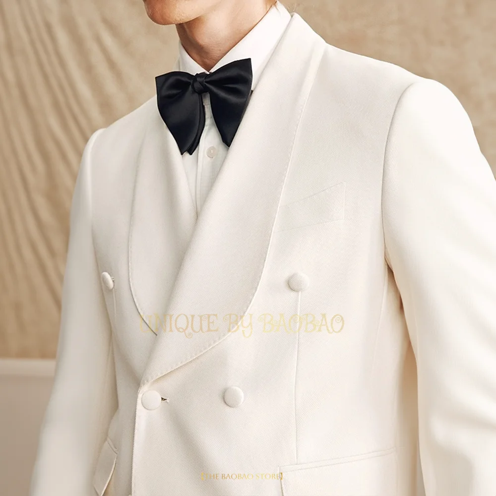 Men's ivory 2-piece suit (jacket+pants) double-breasted blazer simple classic wedding cocktail prom birthday party custom tuxedo