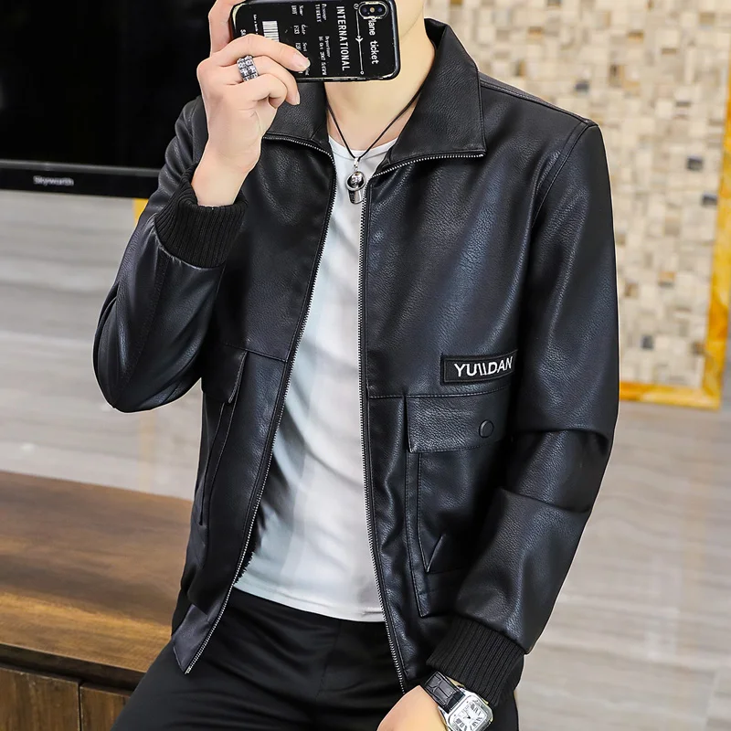 

New 2024 Spring Autumn Men's Casual Pu Leather Jackets Hip Hop Streetwear Solid Motorcycle Faux Leather Coats Slim Tops Clothing