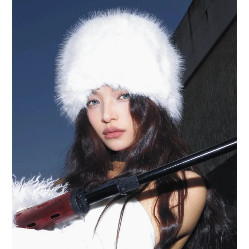 

Korean Fashion Hat Women's Winter Snow Ski Cap Thick Warm Imitation Fur Bucket Hat Windproof Fisherman's Hat Ladies Mongolia Cap