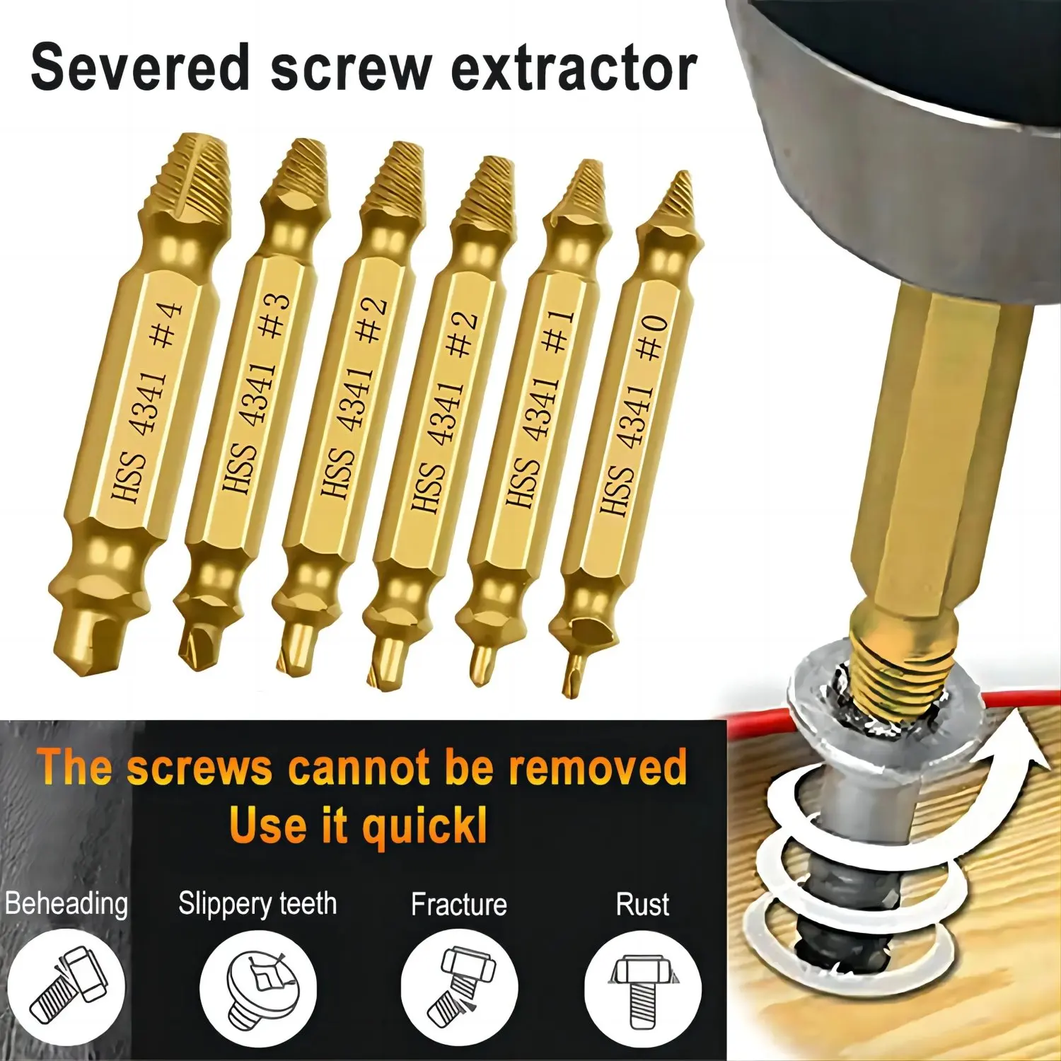 6 PCS Damaged Screw Extractor Drill Bit Set Stripped Broken Screw Bolt Remover Extractor Easily Take Out Demolition Tools