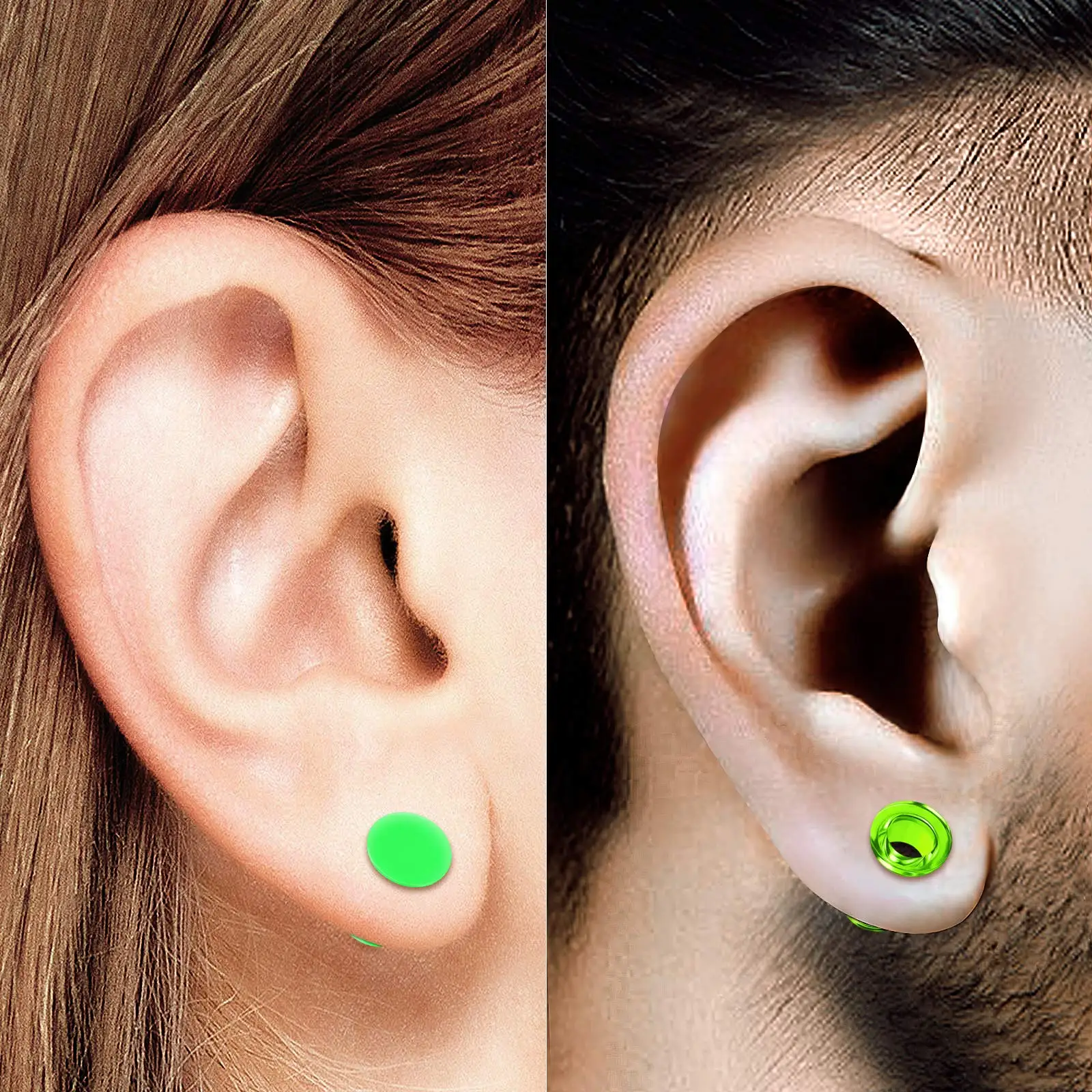 1 Pair Green Silicone Double Flared Saddle Piercing Jewelry Stretcher Ear Plugs Earring Lobe Acrylic External Flesh Tunnel