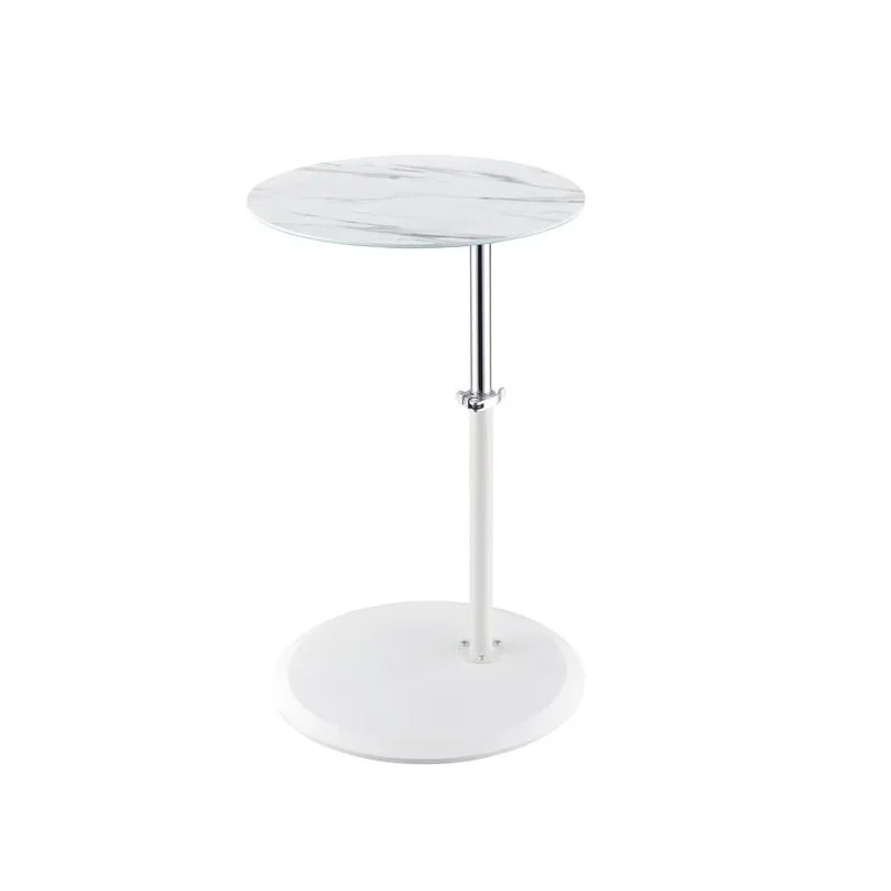 HOMLUX-Orbit End Table with Height Adjustable White Marble Textured Top