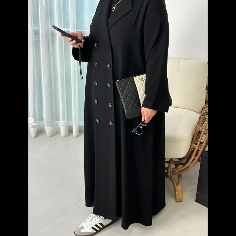 Simple Elegant Loose Black Long Double Breasted Women Blazer Lapel Formal Prom Custom Made Saudi Arabia Dress