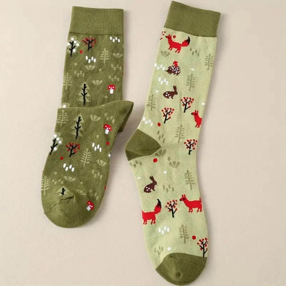 1 زوج للجنسين غير متناظرة متعة منتصف أنبوب الجوارب المألوف الحيوان طباعة أنماط كلا الرجال النساء هدية الجوارب مناسبة ملابس خارجية #5