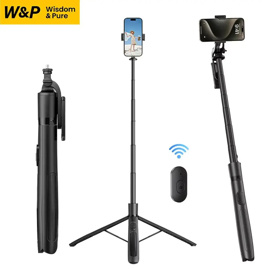 W&P Selfie Stick Tripod 62inch with Bluetooth LED Light 360° Rotation Portable Holder Stand Stabilizer for iPhone Android Phone