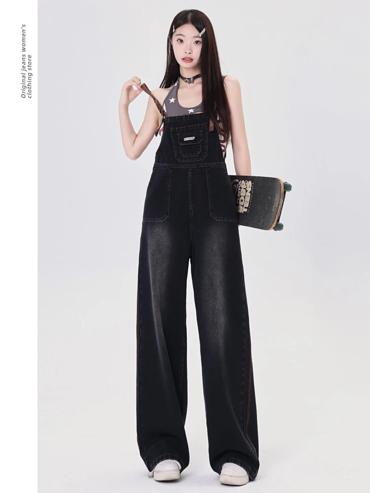 

American Sle Denim Overalls Women's Loose Wide Leg Slimming Casual High Waist Jeans Overalls Summer Faion Anti-Wrinkle
