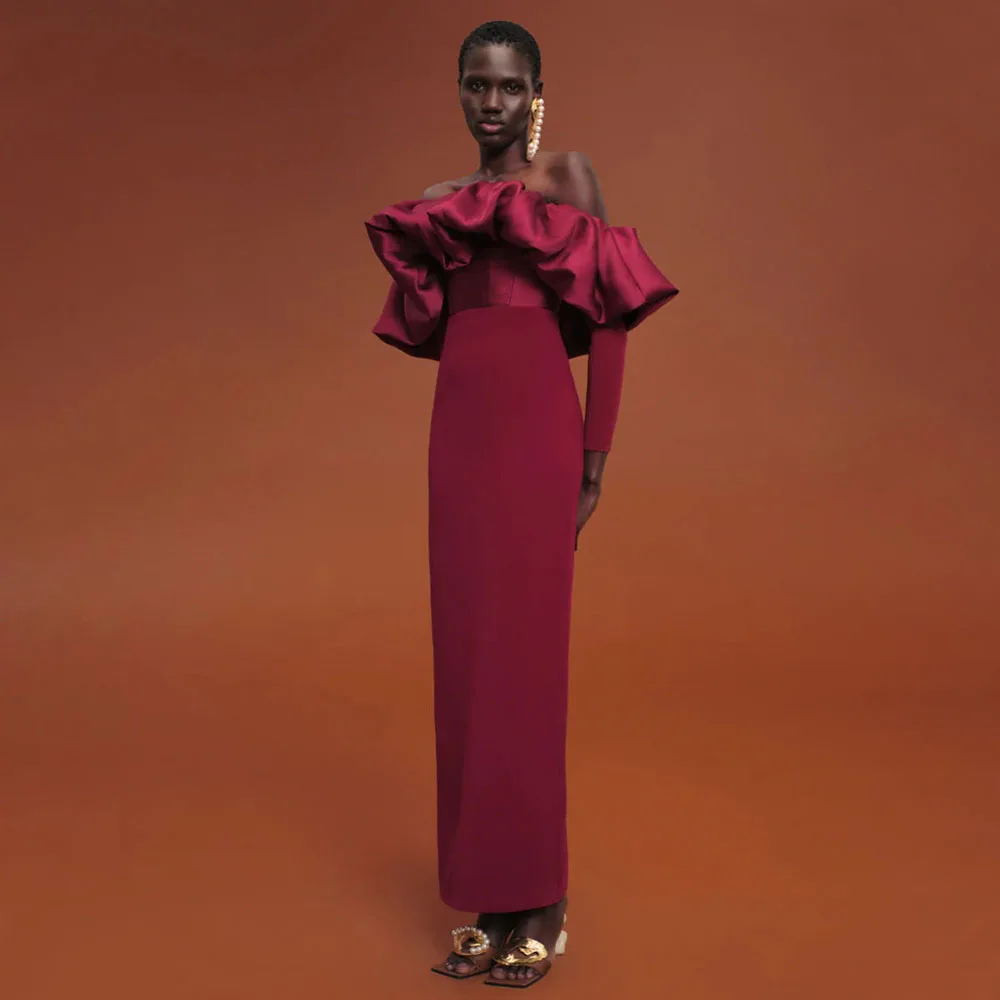 Afrincan Evening Dresses Long Off the Shoudler Sheath/Column Gown for Women Sleeves Ankle Length Simple Party Dress