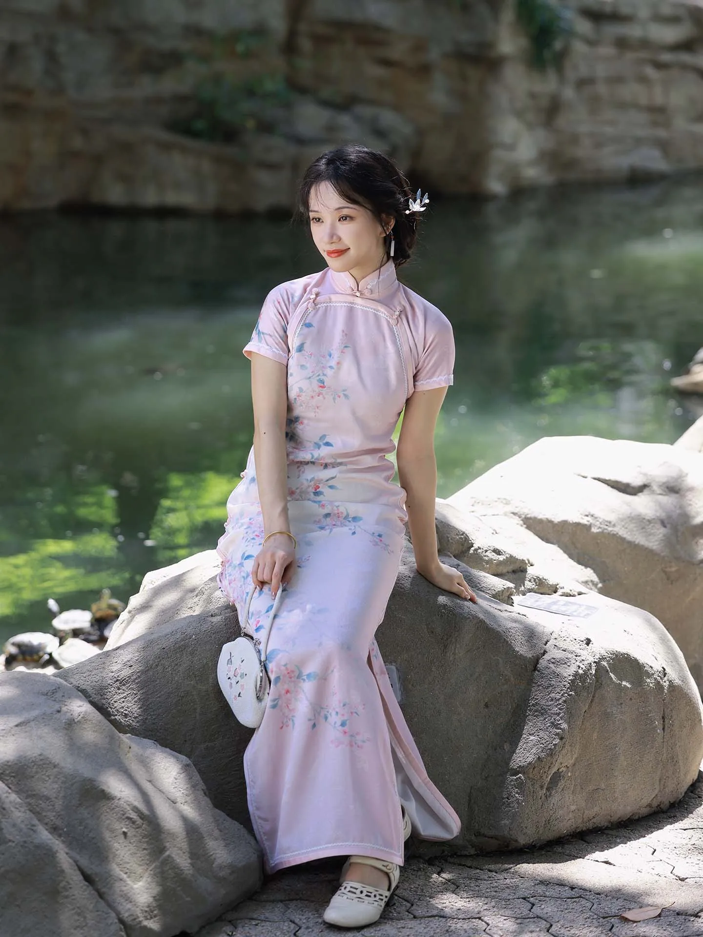 

Длинные брюки в стиле ретро с двойными лацканами и пуговицами в пастельно-розовом цвете для современных девушек, традиционная китайская мода