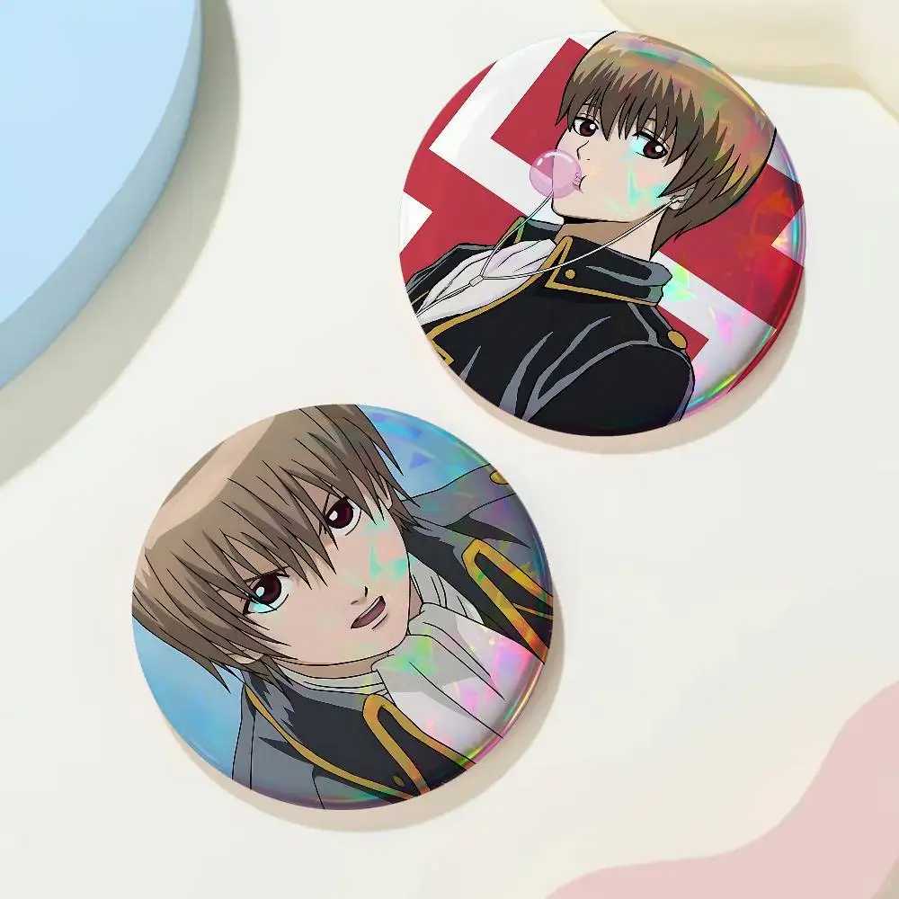 Cartoon O-Okita S-Sougo For Badge Custom Laser Hologram Enamel Pin Badge Metal Lapel Brooch For Clothes Bag Accessory Gift