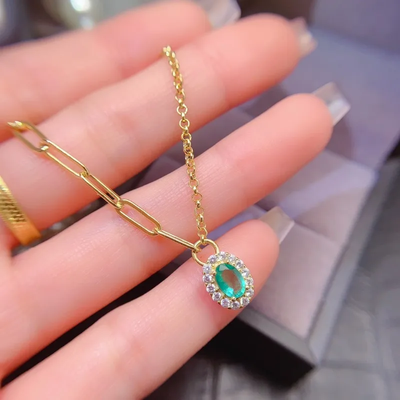 Natural Emerald Jewelry Pendant With Natural Emerald Gemstone 4*6mm Silver Jewelry