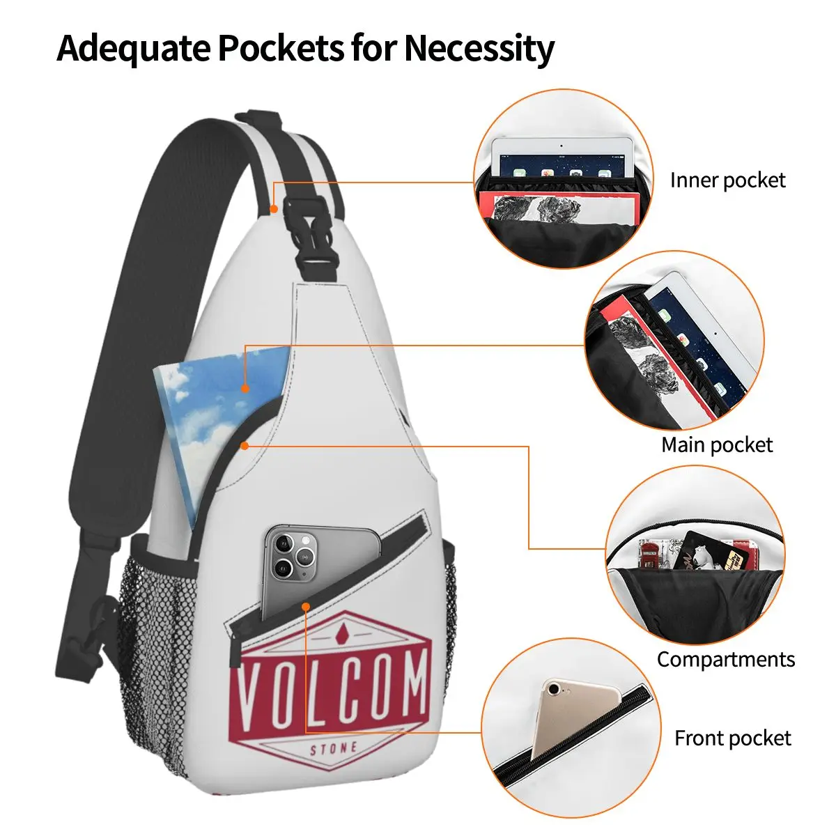 Volcom-Logo Tas Met Riem Spullen Mode Voor Unisex Crossbody Rugzak