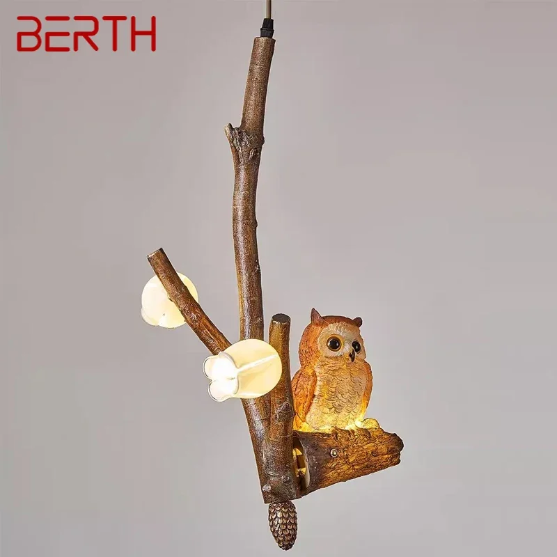 BERTH Animal Chandelier LED Creativity Owl Parrot Bar Cafe American Retro Industrial Style Pastoral Decorative Pendant