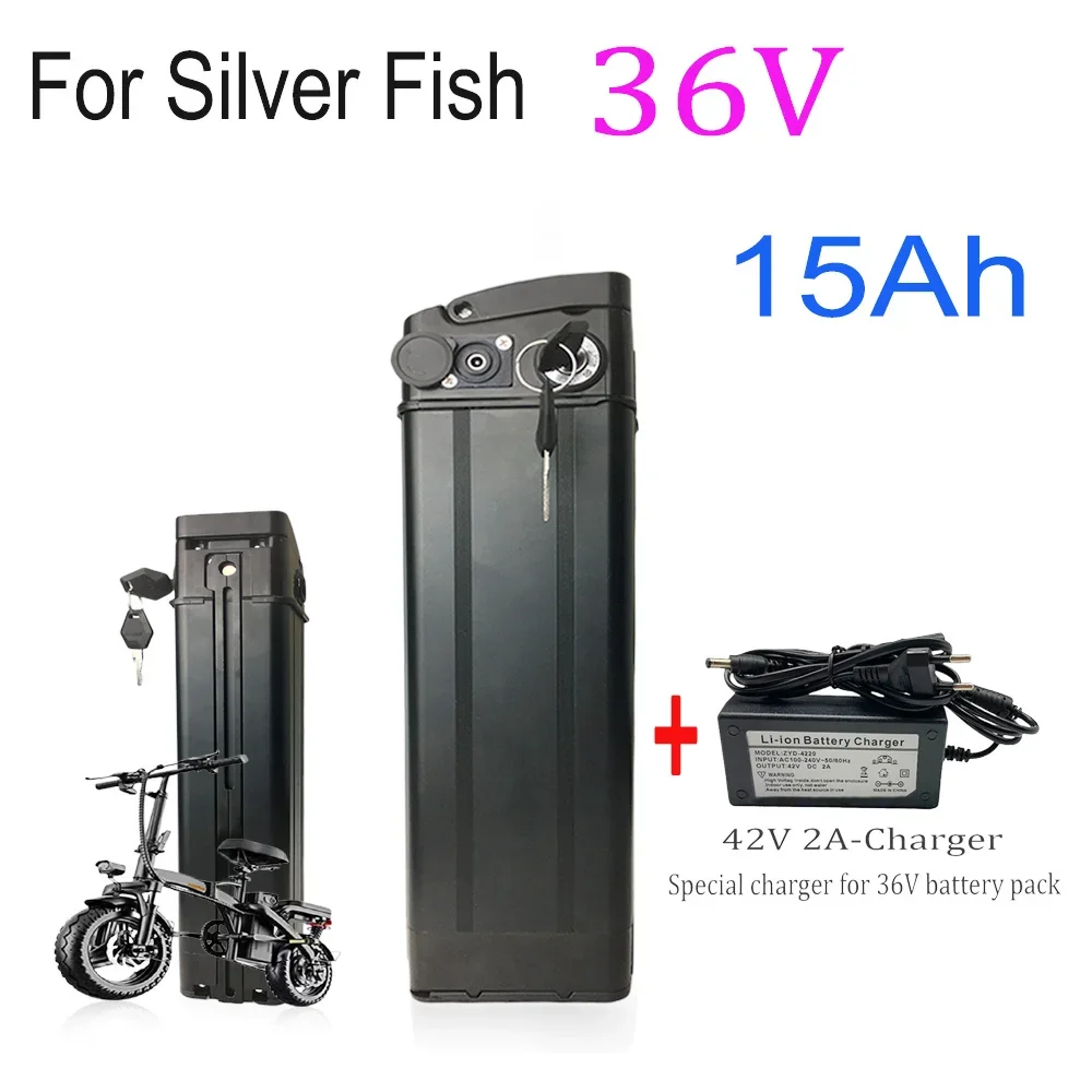 

36V 15Ah For Silver Fish Ebike 500W 750W 1000W 42V 15AH BMS 18650 Lithium Battery Pack With charger