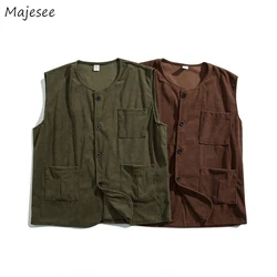 Chalecos de pana para hombre, abrigo de estilo japonés Vintage informal liso con múltiples bolsillos, Harajuku, combina con todo, guapo, clásico, Ins, Muhж”.