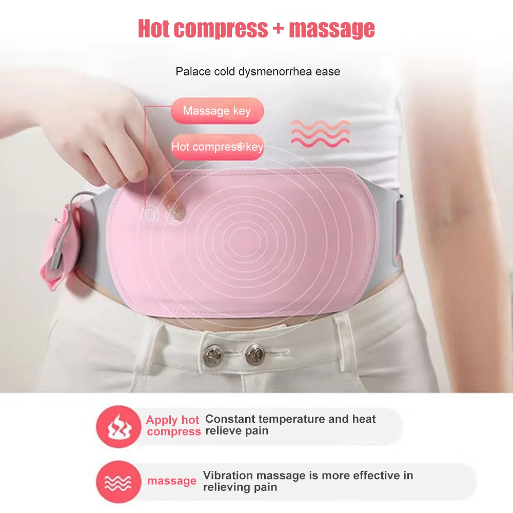 Menstrual Heating Pad Abdominal Massager Smart Warm Palace Belt Waist Vibration Massage Device for Cramps Period Pain Relief