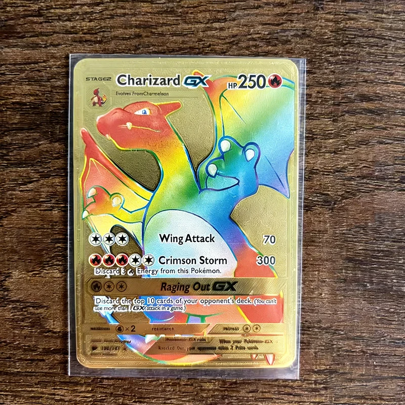 Der Geflügelte Drache von Ra GX Charizard Themen-Metall-Mewtwo, 6 Stück Goldfolie Fan-Art Sammelkarten Kollektion Spielzeug Geschenk – Detail 3